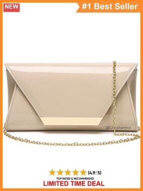 Patent Leather Envelope Clutch Evening Handbag Chain Strap